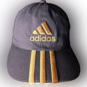 Adidas Black Baseball Cap Gold Logo Stripes Adjustable Dad Hat Streetwear